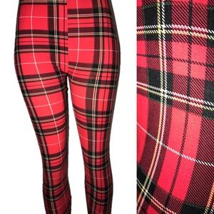 Super Soft Leggings Red Plaid Patterned Design